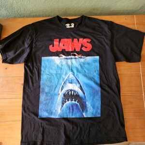 Men's Jaws Swimming Above Shark Short Sleeve Graphic T-Shirt - Black Size XL